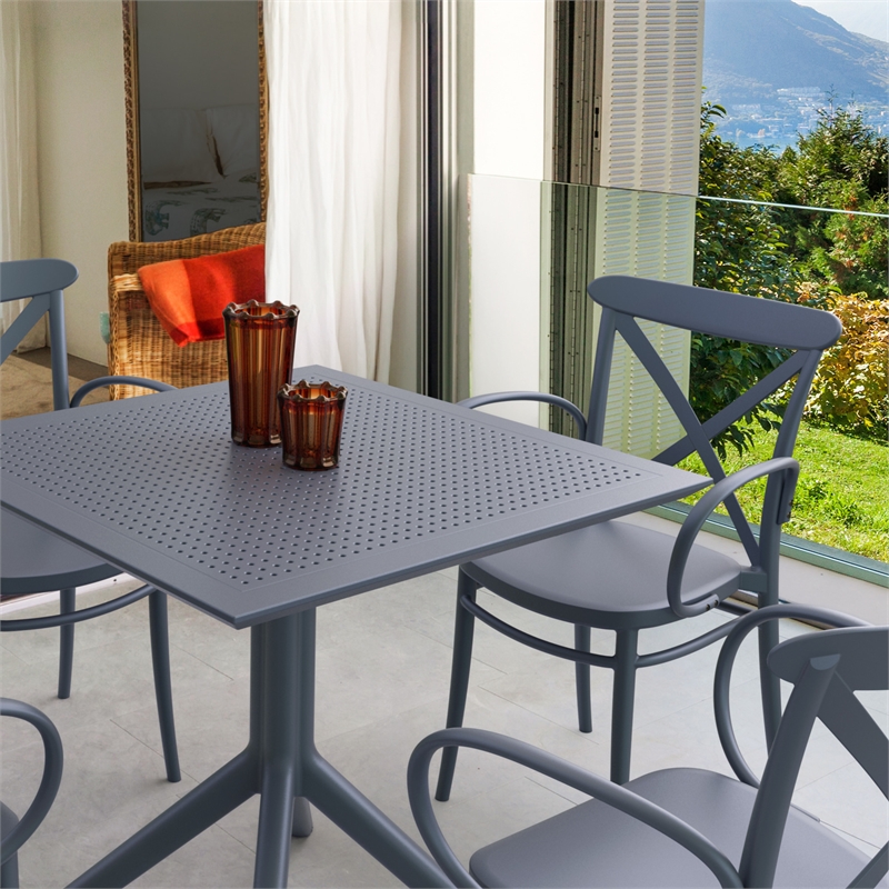 Compamia Cross XL Square Patio Dining Table Set with 4 Chairs Dark Gray
