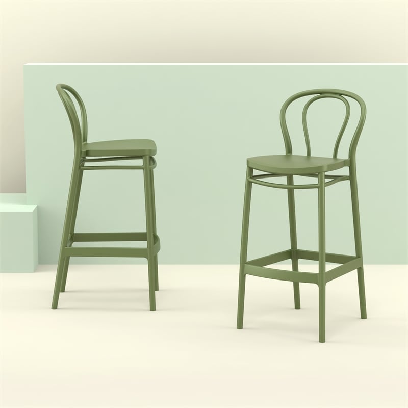 Compamia Victor Contemporary Resin Indoor Outdoor Bar Stool Olive Green