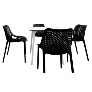Compamia Air Maya Square Dining Set with White Table and 4 Black Chairs