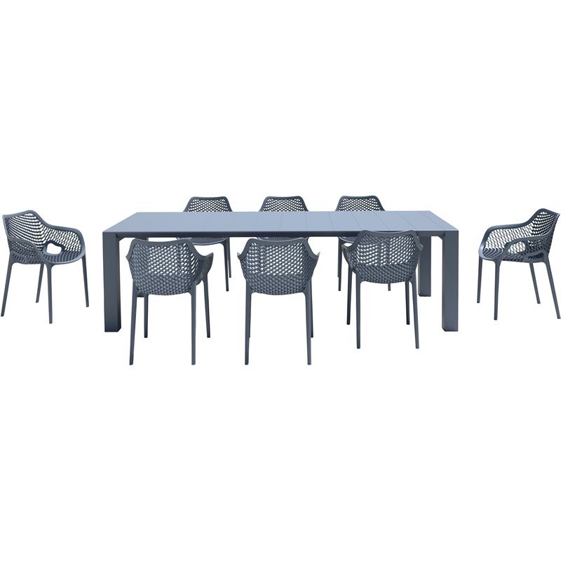 Air XL Extension 9 Piece Dining Set in Dark Gray