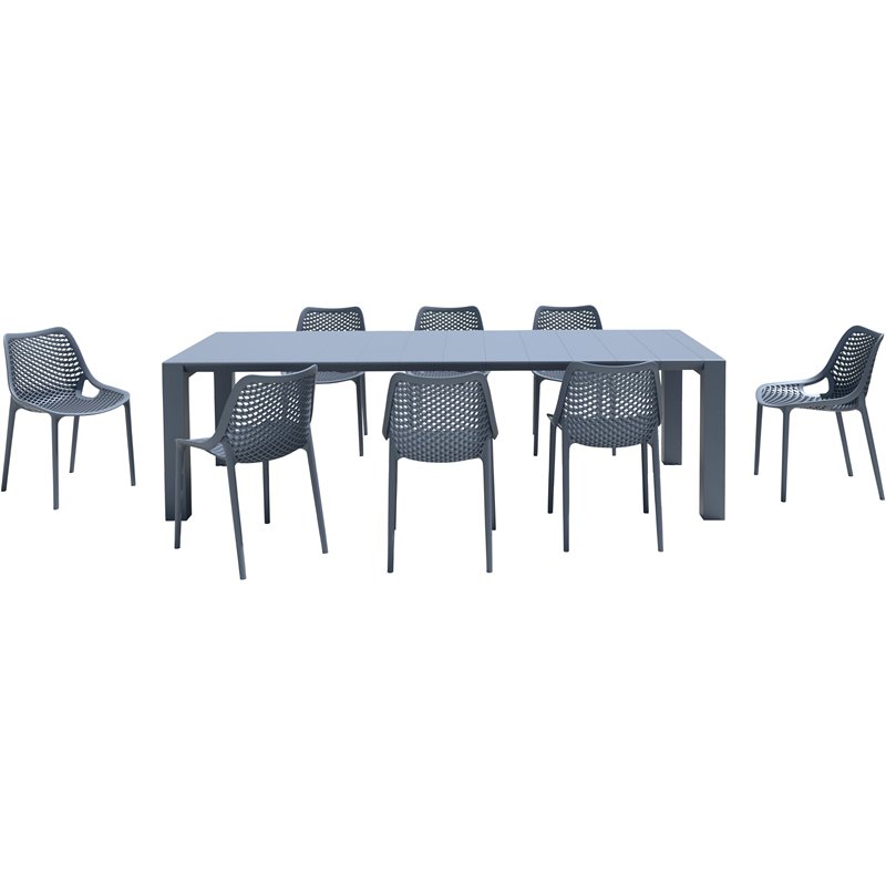 Air Extension 9 Piece Dining Set in Dark Gray