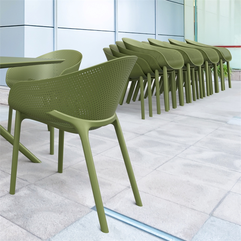 Compamia Sky Pro Stacking Dining Chair in Olive Green finish