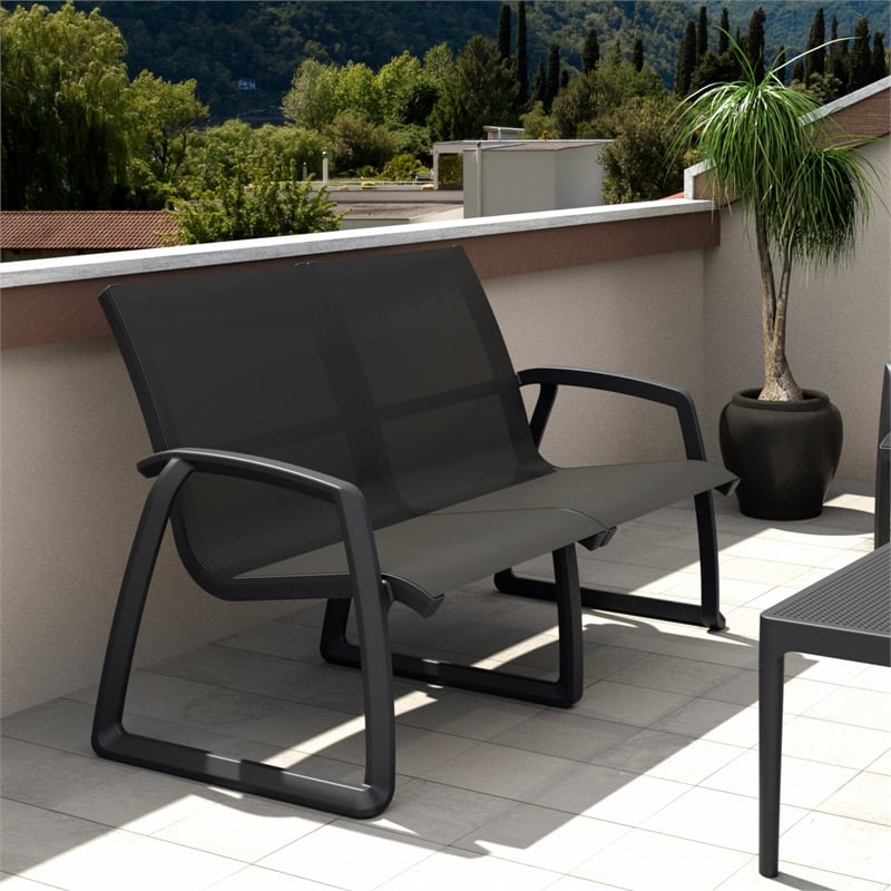 Compamia Pacific LoveSeat with Arms Black Frame Black Sling
