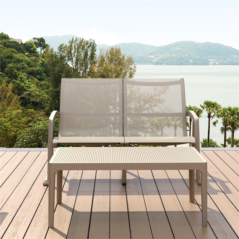 Compamia Pacific LoveSeat with Arms Taupe Frame Taupe Sling