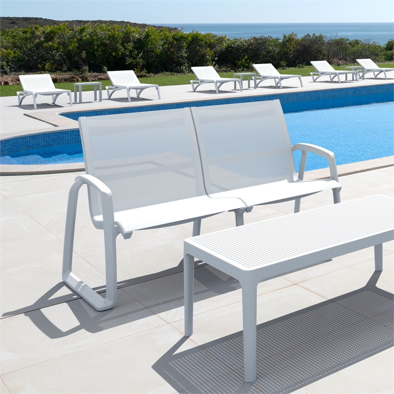 Compamia Pacific LoveSeat with Arms White Frame White Sling