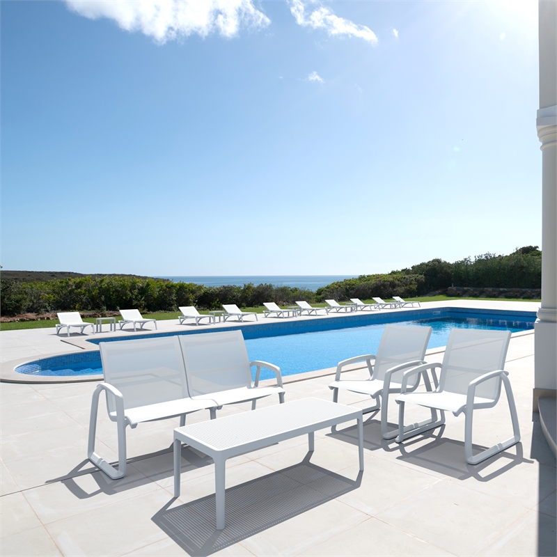 Compamia Pacific LoveSeat with Arms White Frame White Sling