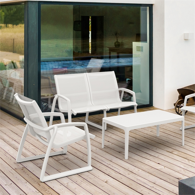Compamia Pacific LoveSeat with Arms White Frame White Sling
