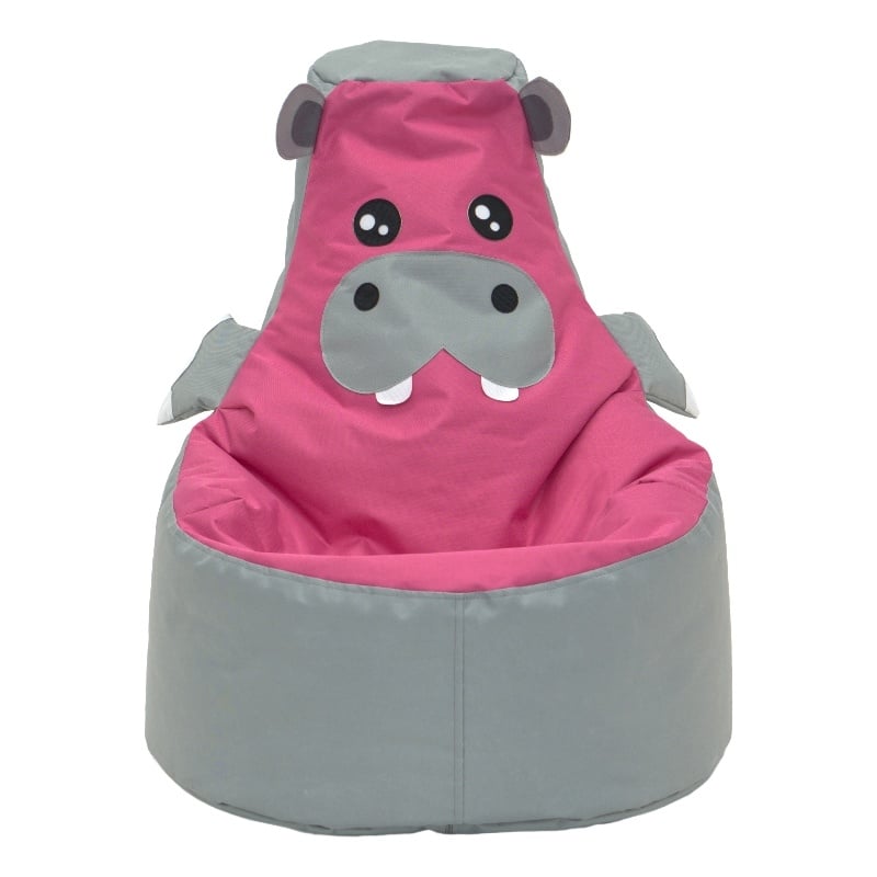 Gray and Pink Hippo Bean Bag Chair