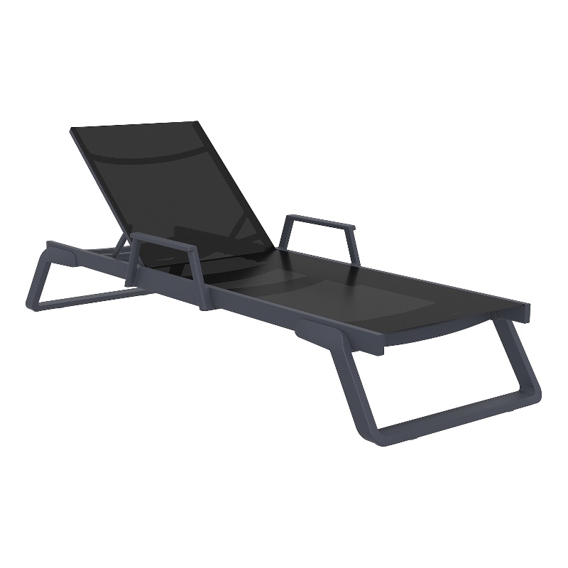 Compamia Tropic Arm Sling Chaise Lounge Dark Gray Frame Black Sling