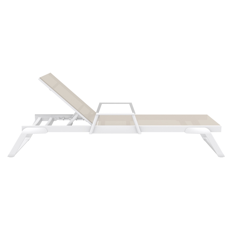 Compamia Tropic Arm Sling Chaise Lounge White Frame Taupe Sling
