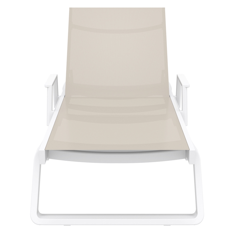 Compamia Tropic Arm Sling Chaise Lounge White Frame Taupe Sling