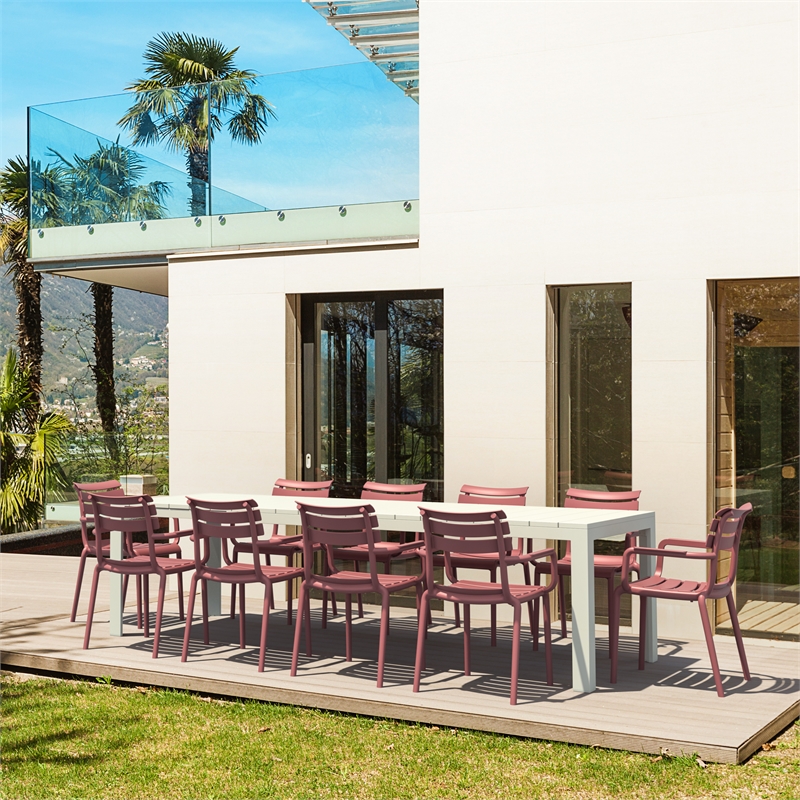 Compami 11 Piece Paris Extendable Dining Set White-Marsala