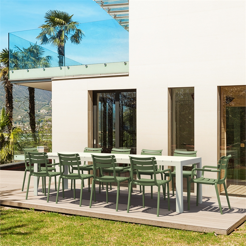 Compamia Paris 11 Piece Extendable Dining Set White-OliveGreen