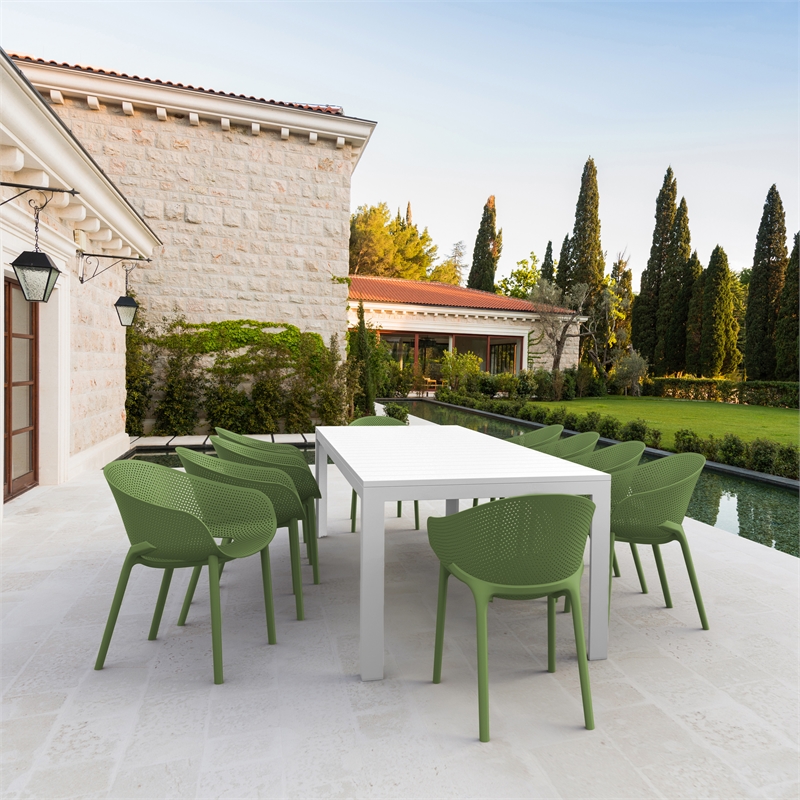 Compamia 11 Piece Sky Pro Extendable Dining Set in White-OliveGreen finish