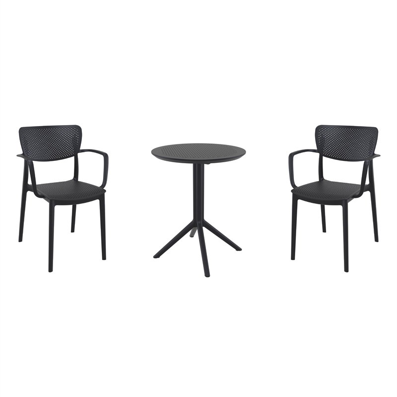 Compamia Loft 3-Piece Contemporary Polypropylene Resin Bistro Set in Black