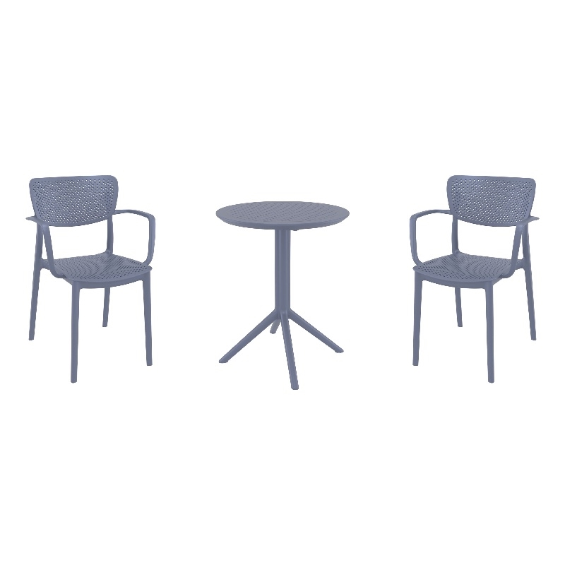 Compamia Loft Round Bistro Set 3 Piece with 24 inch Table Top Dark Gray
