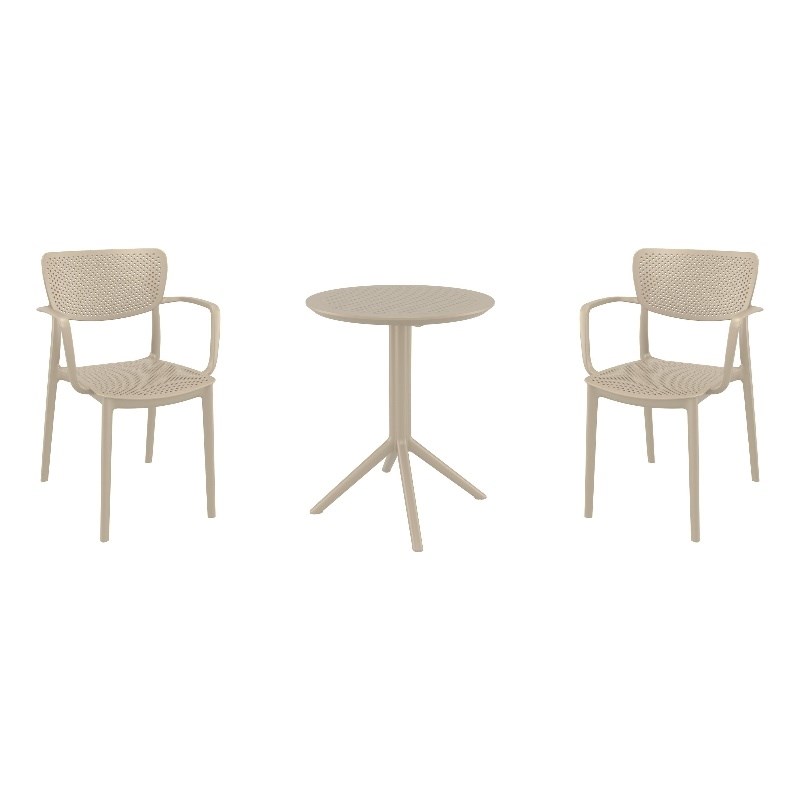 Compamia Loft Round Bistro Set 3 Piece with 24 inch Table Top Taupe