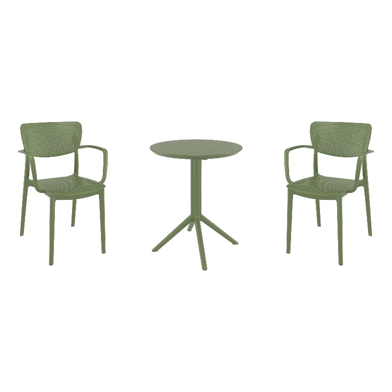 Compamia Loft Round Bistro Set 3 Piece with 24 inch Table Top Olive Green