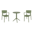 Compamia Loft Round Bistro Set 3 Piece with 24 inch Table Top Olive Green