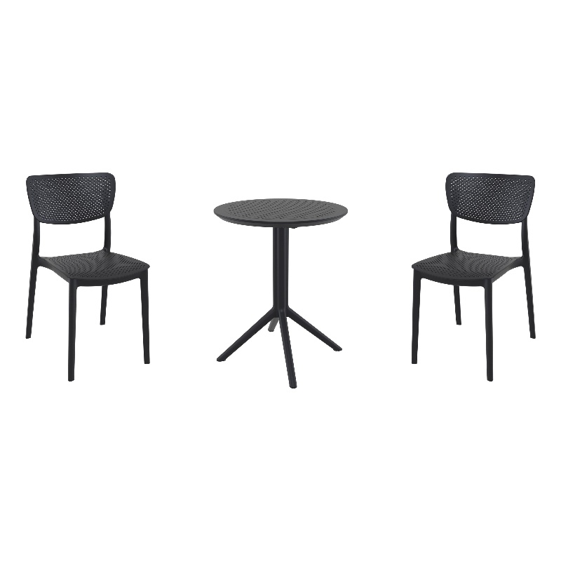 Compamia Lucy Round Bistro Set 3 Piece with 24 inch Table Top Black
