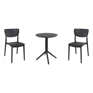 Compamia Lucy Round Bistro Set 3 Piece with 24 inch Table Top Black