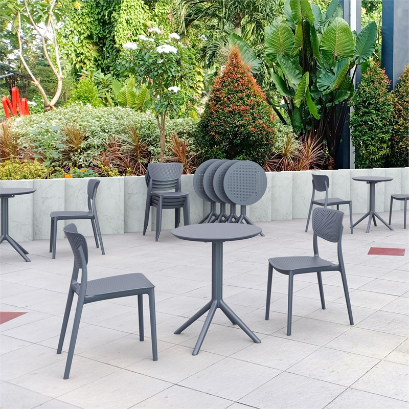 Compamia Lucy Round Bistro Set 3 Piece with 24 inch Table Top Dark Gray