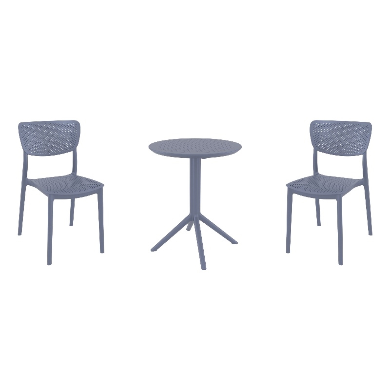 Compamia Lucy Round Bistro Set 3 Piece with 24 inch Table Top Dark Gray
