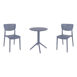 Compamia Lucy Round Bistro Set 3 Piece with 24 inch Table Top Dark Gray