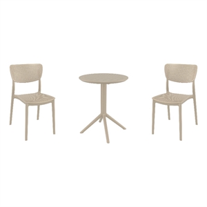 Compamia Lucy Round Bistro Set 3 Piece with 24 inch Table Top Taupe
