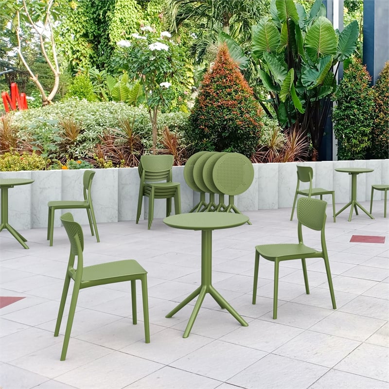 Compamia Lucy Round Bistro Set 3 Piece with 24 inch Table Top Olive Green