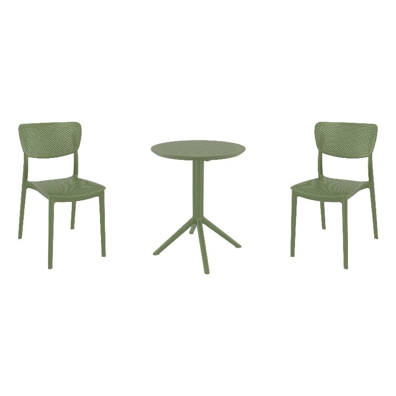 Compamia Lucy Round Bistro Set 3 Piece with 24 inch Table Top Olive Green