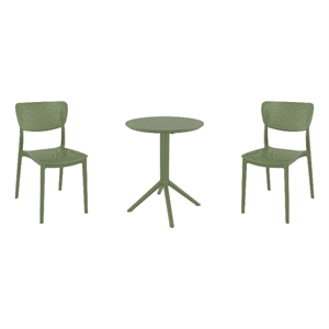 Compamia Lucy Round Bistro Set 3 Piece with 24 inch Table Top Olive Green