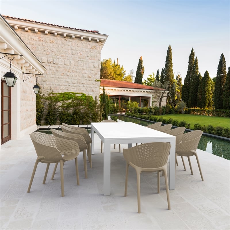 Compamia Sky Pro 11-Piece Polypropylene Resin Dining Set in White/Taupe