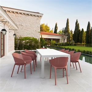 Compamia Sky Pro 11-Piece Polypropylene Resin Dining Set in White/Marsala