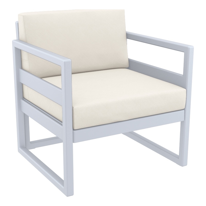Compamia Mykonos 3 piece Club Seating Set in Silver finish with Natural Cushions