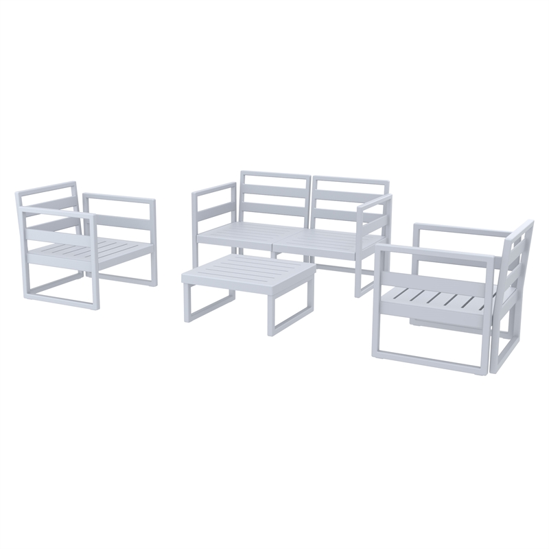 Compamia Mykonos 4 Person Lounge Set in Silver finish with Natural Cushions
