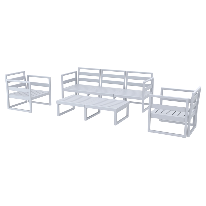 Compamia Mykonos 5 Person Lounge Set in Silver finish with Charcoal Cushions