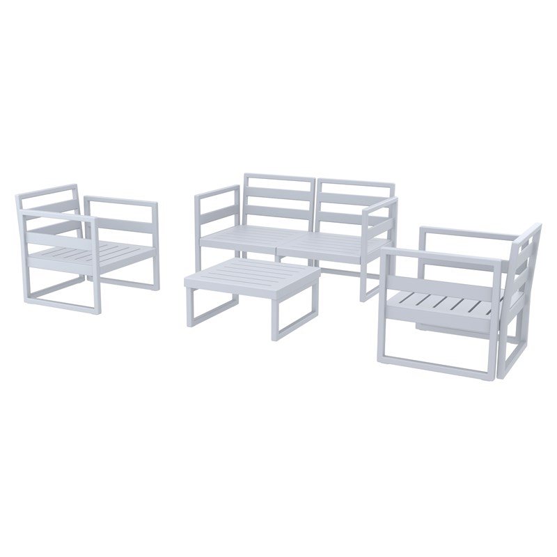 Compamia Mykonos 5 Person Lounge Set in Silver finish with Natural Cushions