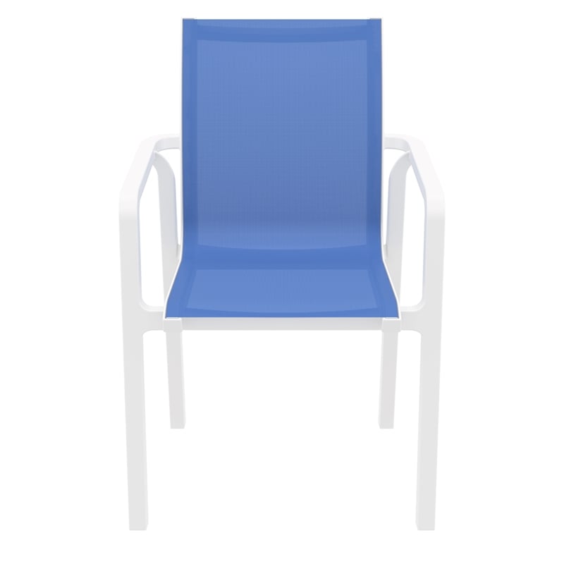 Compamia Pacific Sling Arm Chair in White Frame Blue Sling