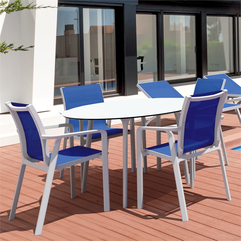 Compamia Pacific Sling Arm Chair in White Frame Blue Sling