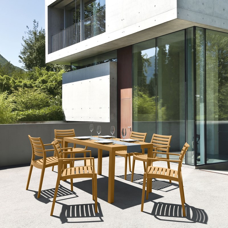Compamia Artemis Outdoor Patio Dining Arm Chair in Teak Brown