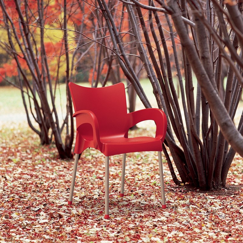 Compamia Romeo Resin Patio Dining Arm Chair in Red