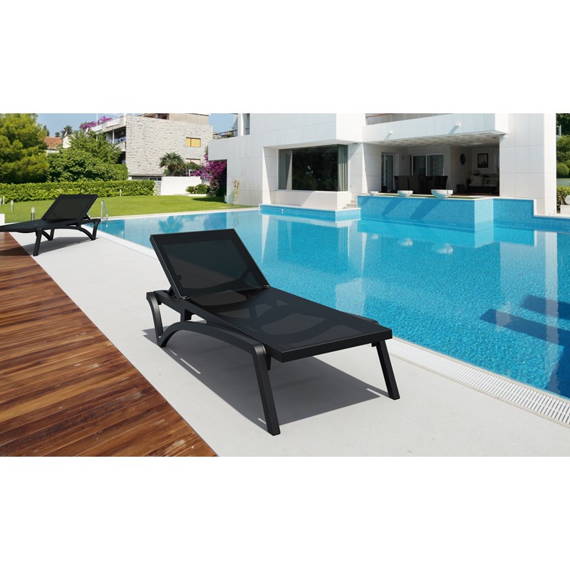 Compamia Pacific Chaise Lounge with Black Sling in Black Set of 2
