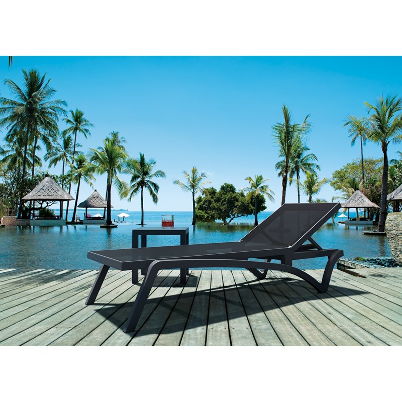 Compamia Pacific Chaise Lounge with Black Sling in Dark Gray Set of 2