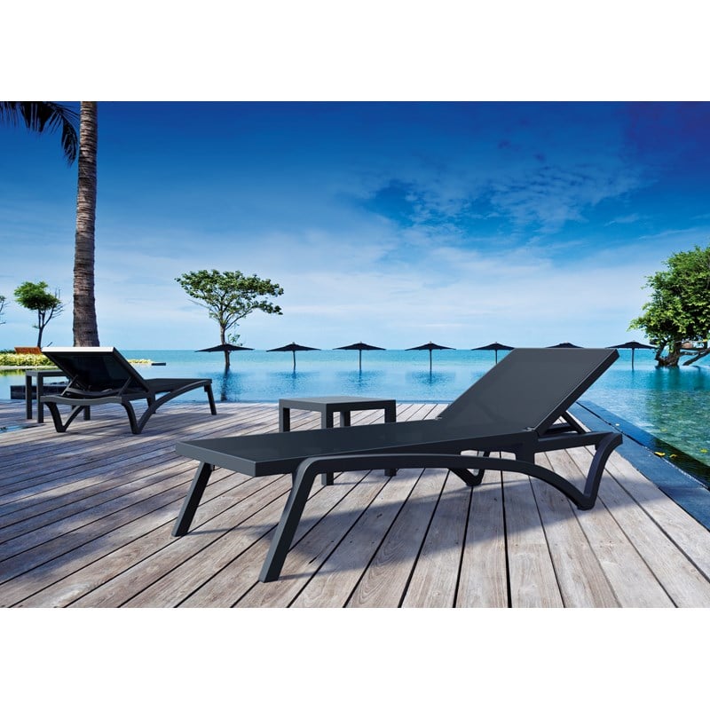 Compamia Pacific Chaise Lounge with Black Sling in Dark Gray Set of 2
