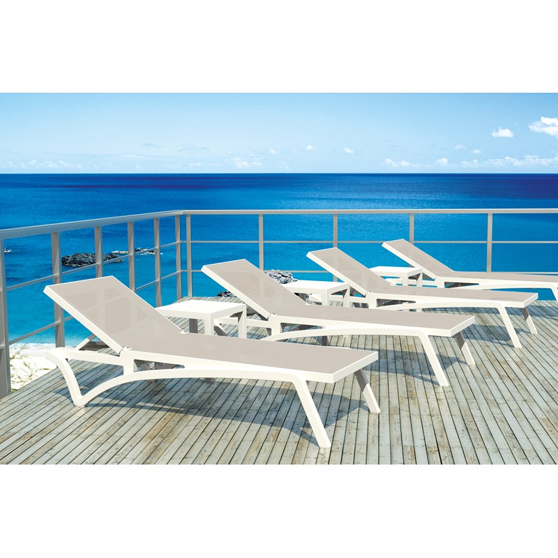 Compamia Pacific Chaise Lounge with Taupe Sling in White Set of 2