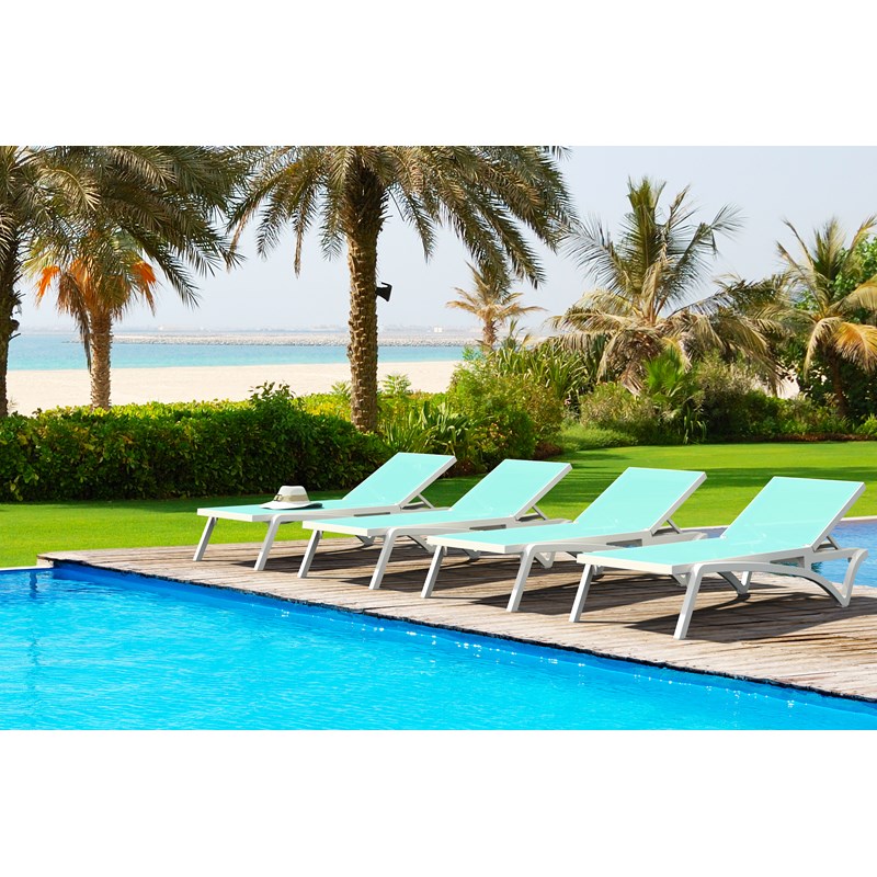 Compamia Pacific Chaise Lounge with Turquoise Sling in White Set of 2