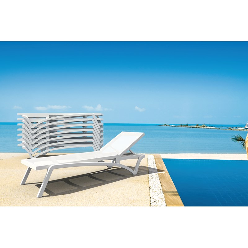 Compamia Pacific Chaise Lounge with White Sling in White Set of 2
