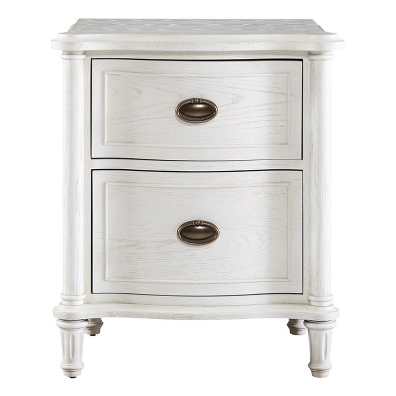 Universal Furniture Amity 2 Drawer Oak Wood Nightstand in Antiqued White Finish