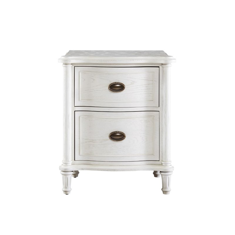 Universal Furniture Amity 2 Drawer Oak Wood Nightstand in Antiqued White Finish